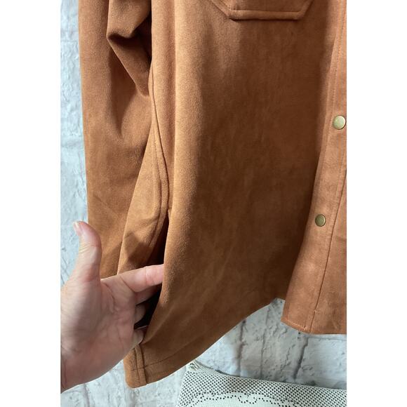 NWOT Frye Faux Suede Shirt Jacket, Shacket, Snap Closure, Brown Men's Size XL - Picture 3 of 9